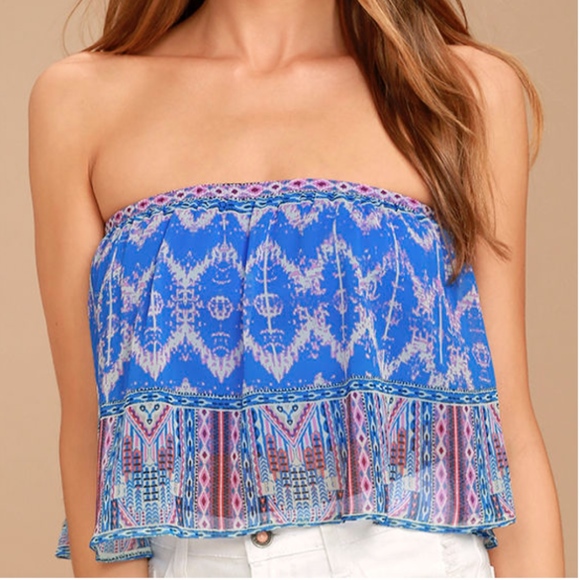 Lulus Tops - HARMONIZE ROYAL BLUE PRINT STRAPLESS CROP TOP LULU